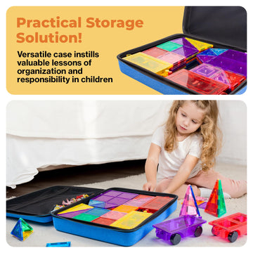 PicassoTiles Toy Carry Case Storage Box Organizer Portable Travel Bag in Water Resistant Oxford Cloth for Kids Magnetic Tiles STEM Construction Block