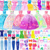 BJDBUS 50 Pcs Doll Clothes and Accessories, 2 Wedding Gowns 4 Fashion Dresses 2 Tops 2 Pants Outfits 2 Swimsuits Bikini 10 Shoes 10 Hangers 17