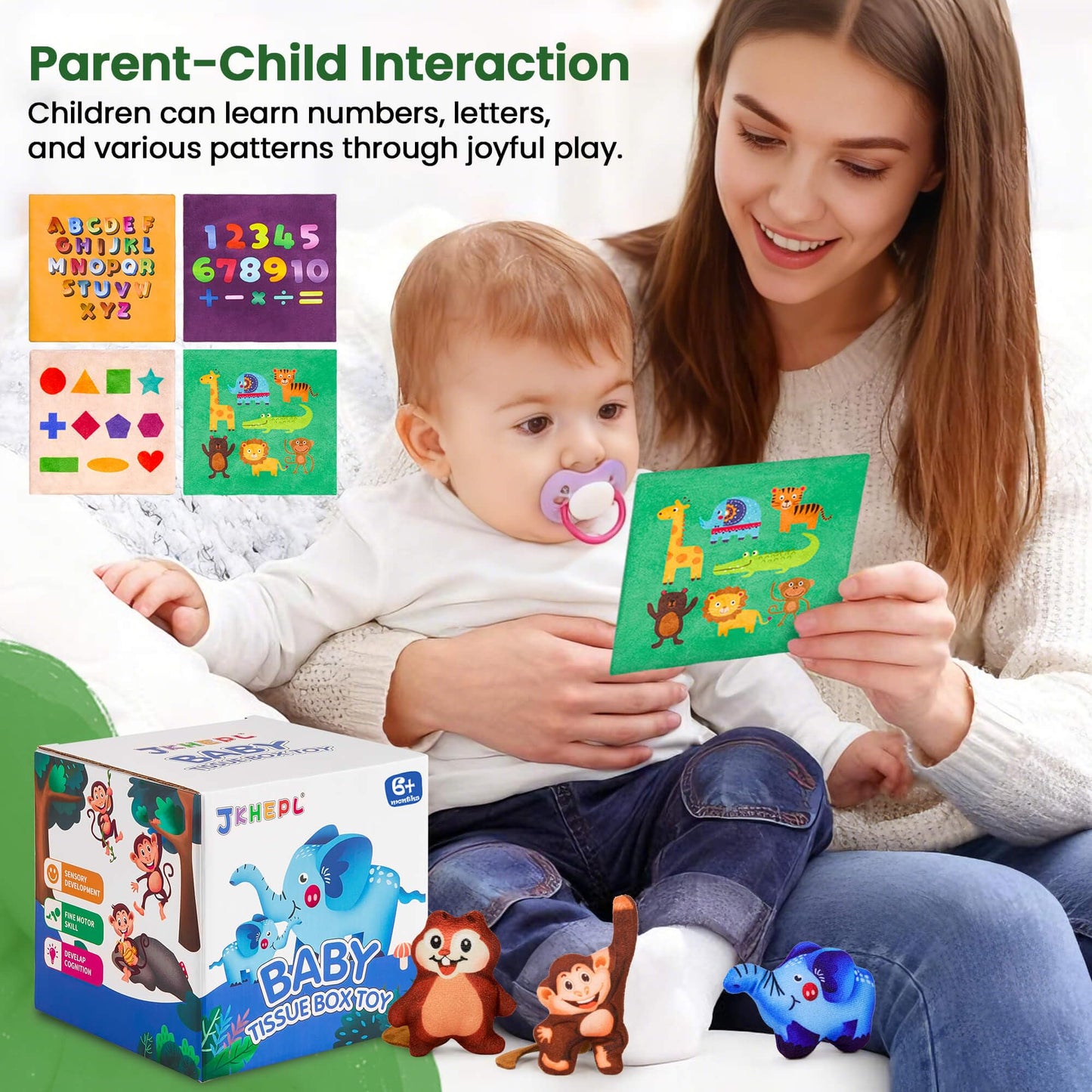 JKHEPL Baby Toys 6-12 Months - Baby Tissue Box Toy for 6 9 12 18 Months Old Montessori Sensory Toys for 1 Year Old Boy Infant Scarf Toy with Crinkle