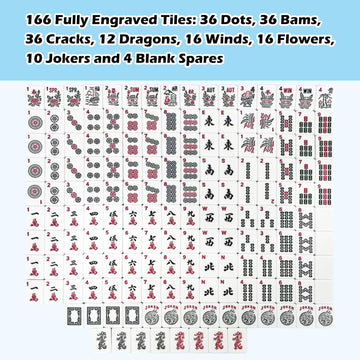 SEHAUSEU American Mahjong Tile Set with 166 Tiles, 1.2-Inch Mah Jongg Sets, Mahjong Gift Set with 3 Blue Dice and Mahjong Tile Bag, Complete Portable