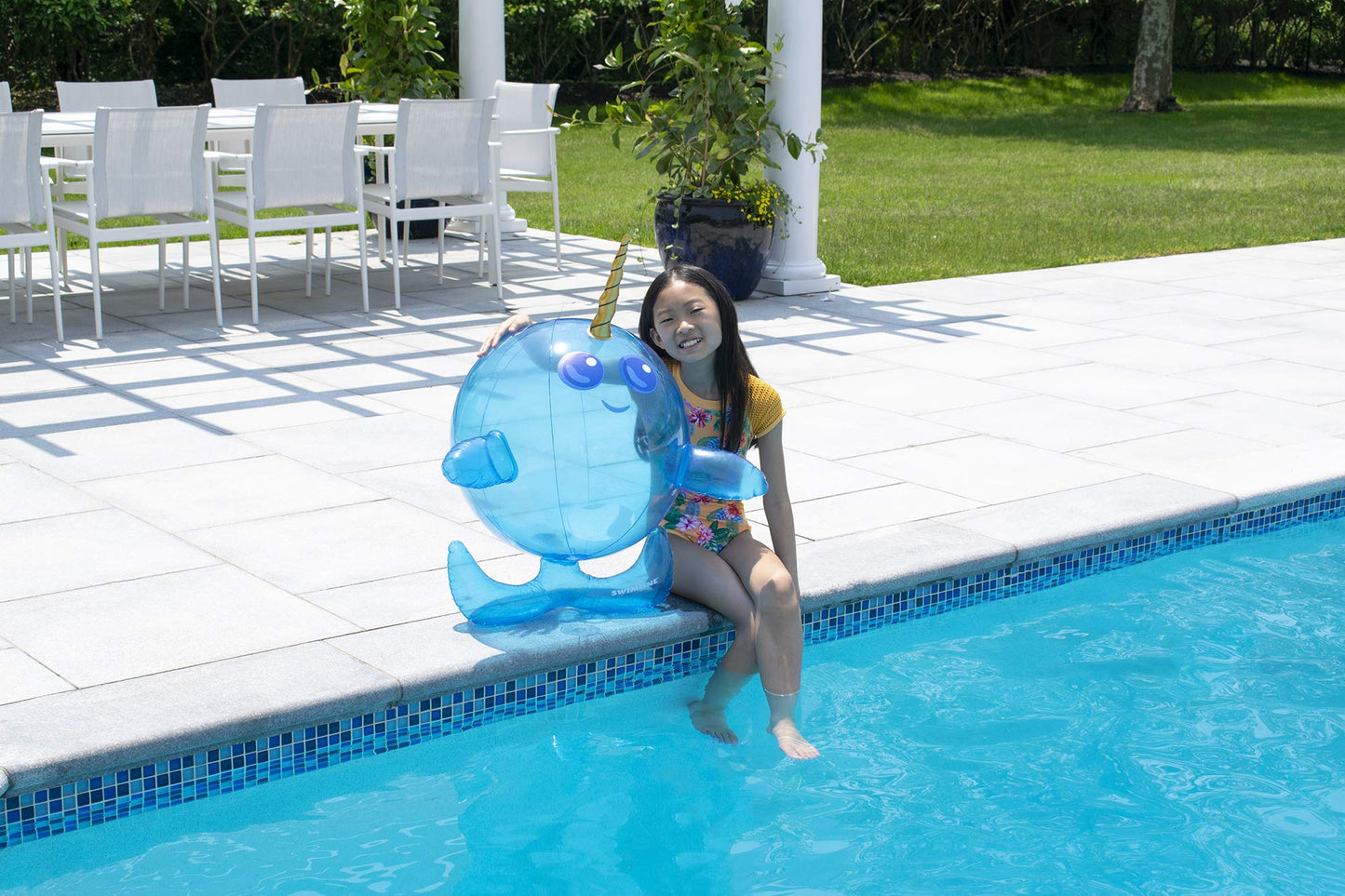 SWIMLINE Inflatable Beach Ball - Playful Pool & Beach Accessory for Parties, BBQs, and Backyard Fun, Whimsical Design, Narwhal, 20"