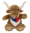 DolliBu Texas Longhorn Stuffed Animal - Cute Playtime Farm Animal Plush Toy with Texas Flag Bandana, Soft and Huggable Texas Longhorn Cowboy Toy