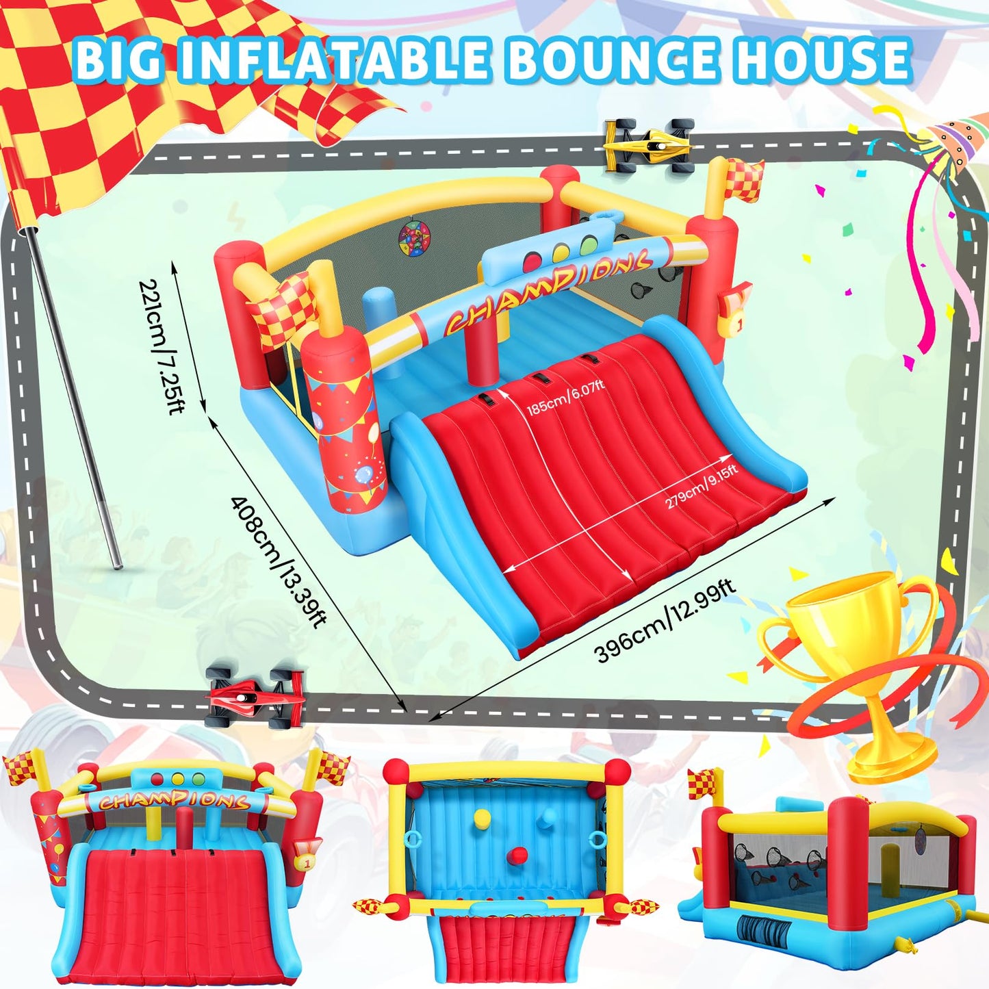 AKEYDIY Big Inflatable Bounce House for Big Kids, Blow up Extra-Wide Slide/Climbing Racing Themes Play Center for Part - Backyard Obstacle Jump Bouncy