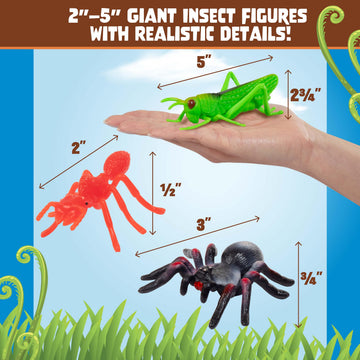 SCS Direct Bug Toys 30PCS - Large Insect & Spider Figures Playset with Grasshoppers, Beetles, Arachnids & Crawly Bugs - Realistic Plastic Animal Toys