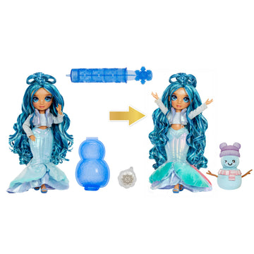 Rainbow High Winter Wonderland Skyler - Blue 11” Fashion Doll with Magic Snow Hidden in Fashion That Puffs Up with Water, and Snowman Kit, for Kids