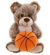 DolliBu Sitting Brown Bear Stuffed Animal with Basketball Plush - Soft Plush Huggable Bear, Adorable Playtime Plush Toy, Cute Wildlife Gift for Kids