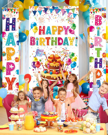AiFaoobs 3 PCS Colorful Happy Birthday Banner Door Cover Porch Sign Hanging Party Decorations Indoor Outdoor Wall Decor,Kids Boys Girls Birthday Party