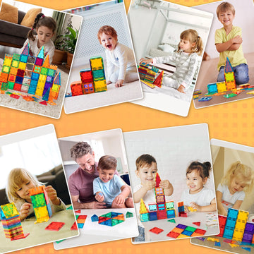 FNJO Magnetic Tiles, 100PCS Building Blocks, STEM Magnets Building Toy Set, Preschool Kindergarten Construction Stacking Toy, School Teacher Supplies