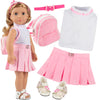 5pc Casual School 18" Doll Outfit w Pink Backpack- Compatible with American Girl- Premium Handmade Pink Preppy Clothes & Accessories Set Includes