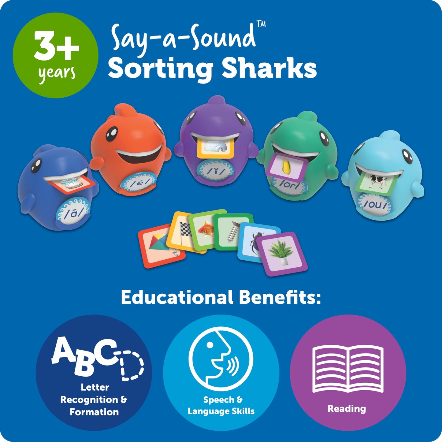 Learning Resources Say-a-Sound Sorting Sharks - Montessori Toys, Kindergarten Learning Activities, Phonemic Awareness Flash Cards, Dyslexia Tools