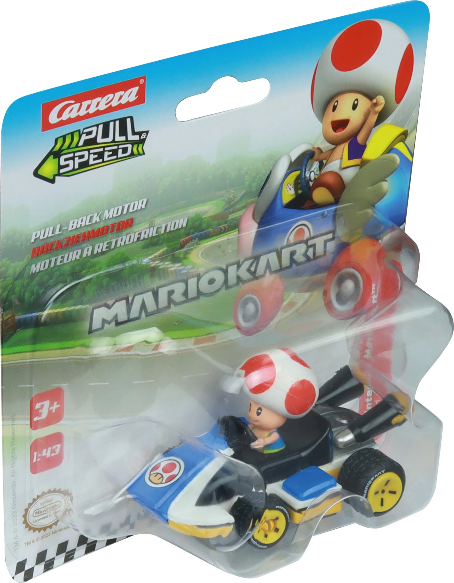 Carrera Pull & Speed 15818407 Official Licensed Kids Mario Kart Toy Car Pull Back Vehicle for Ages 3 and Up - Toad