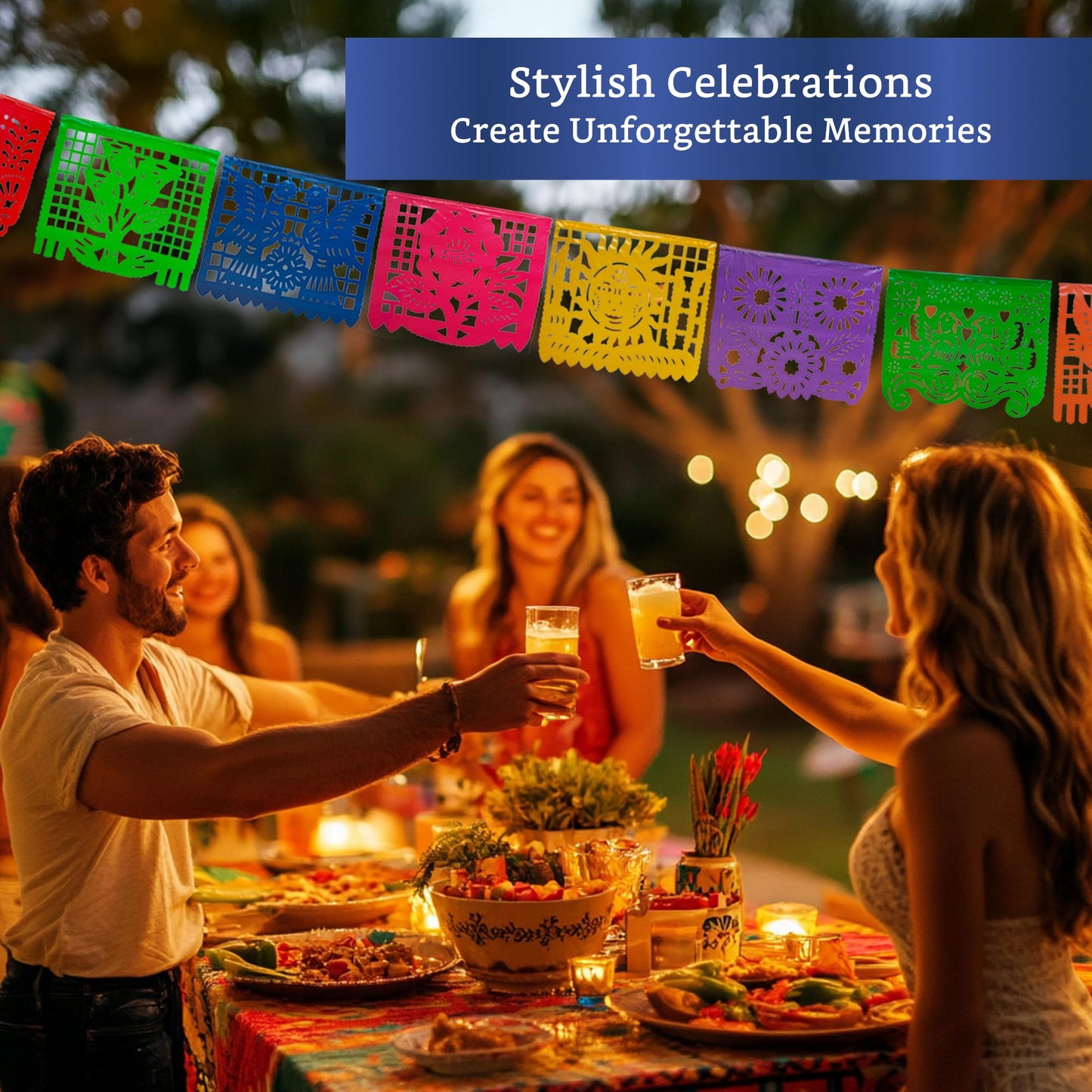 Papel Picado Banner 5-pk - Mexican Party Banners - Fiesta Party Decorations