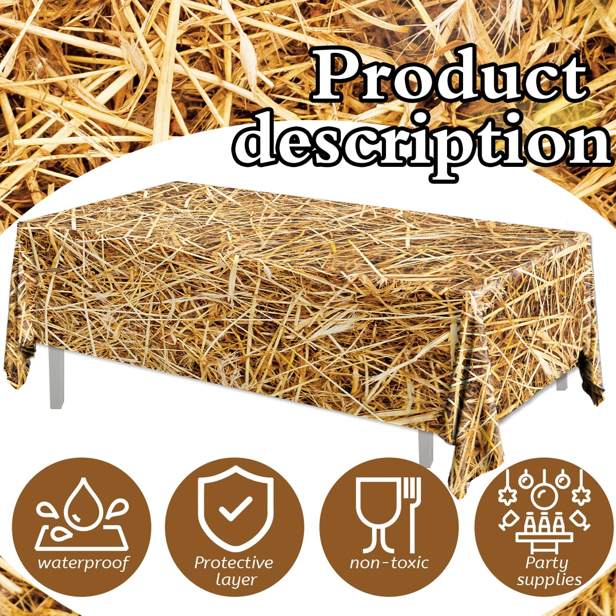 Pymurod 3pcs Straw Tablecovers Farm Hay Tablecloth Starw Hay Bales Decoration for Table Western Cowboy Theme Birthday Party Decorations Hawaiian Luau