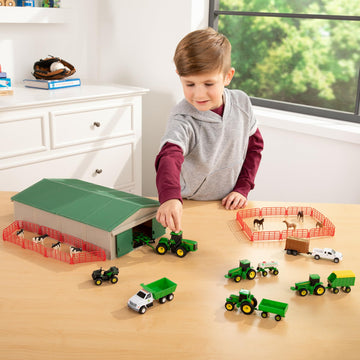 TOMY John Deere Die-Cast Farm Toys Playset - 1:64 Scale - Includes Farm Animals, Machine Shed, Toy Tractors, Toy Trucks, and Farm Tools - 70 Count - 8