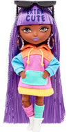 Barbie Extra Minis Doll & Accessories with Purple & Silver Hair Wearing Color-Block Hoodie Dress & Boots, 5.5-inch