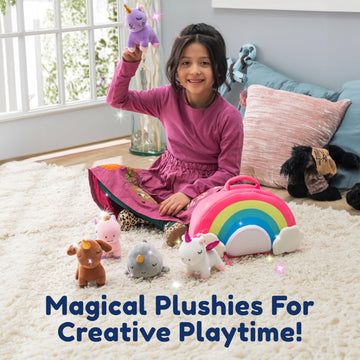 PixieCrush Unicorn Stuffed Animal Set - 5 Plush Toys for Girls with Narwhal, Puppycorn, Kittycorn and Rainbow Unicorn - Soft Plushies with Carry Case