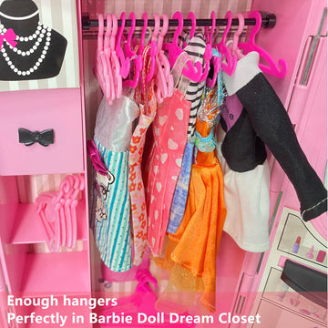HighFun 50PCS Doll Hangers for Barbie Hangers for Doll Clothes 1 Pink Lovely Box Storage for 11.5 inch Dolls Girl Gifts Birthday Gifts