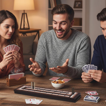 Premium Solid Wood Cribbage Board Game Set - 2/3/4 Player Classic Card Strategy Game with Integrated Storage, Metal Pegs & Deck of Cards | Elegant