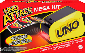 Mattel Games UNO Attack Mega Hit Card Game with Random-Action Launcher with Lights & Sounds & 112 Cards, Kid, Teen & Adult Game Night Gift Ages 7