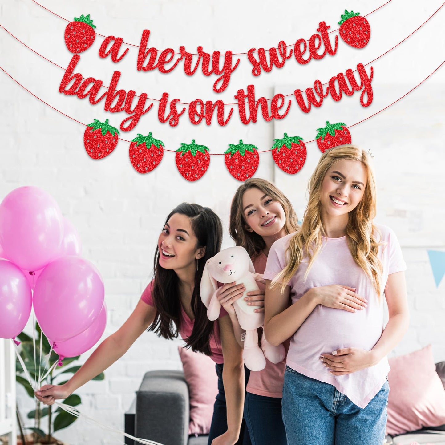 A Berry Sweet Baby Is On The Way Banner with Strawberry Garland, Berry Fruit Themed Baby Shower Gender Reveal Decorations, Summer Garland Photo Prop