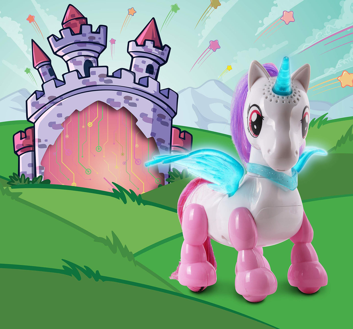 NKOK USB PetBotz - Robo Unicorn, Rechargeable, Miniature, Interactive pet Robot, Lights up, Sound Activated, Makes Noises on Command, Comes with