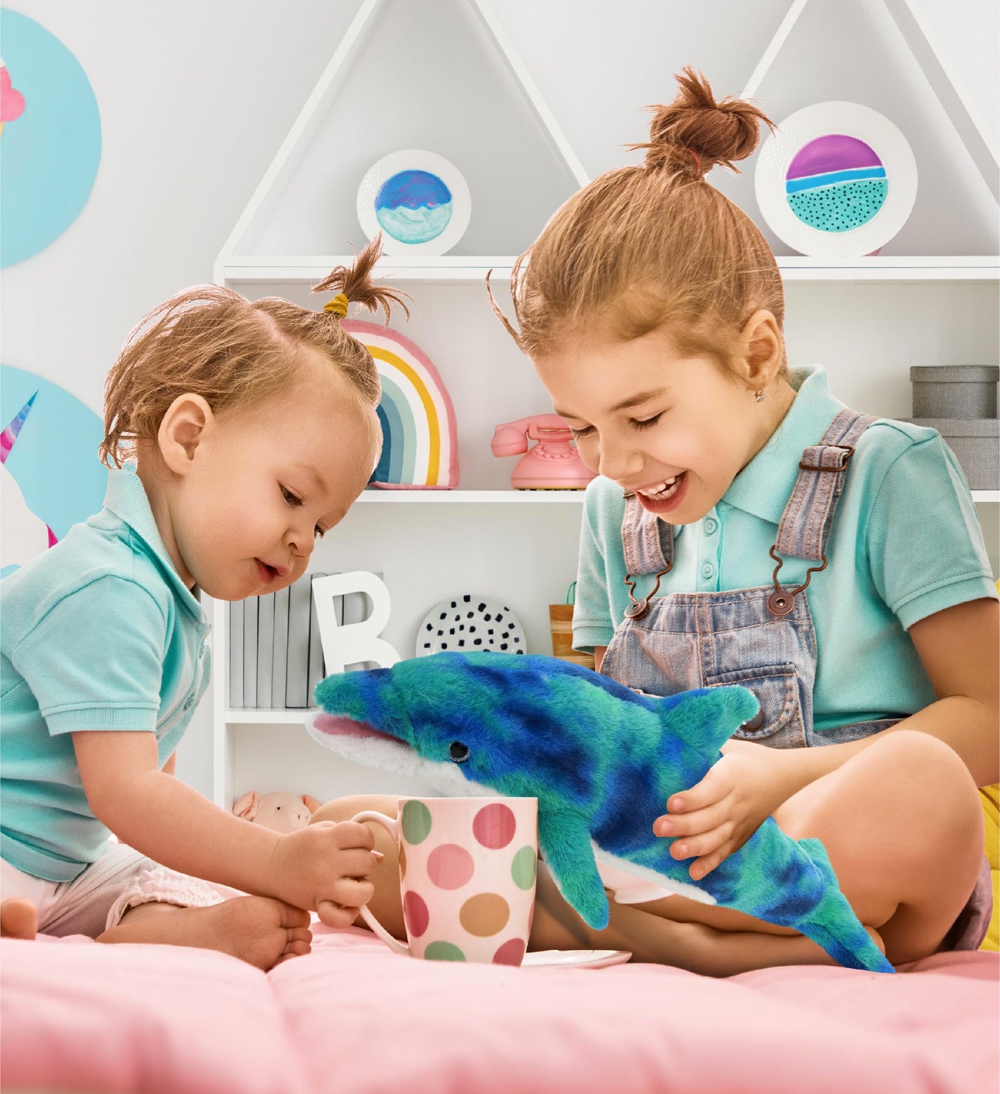 DolliBu Blue Tie-Dye Dolphin Super Soft Stuffed Animal, Cute Realistic Stuffed Animals for Girls, Boys, Adults Animal Gifts, Kids Nursery Decor
