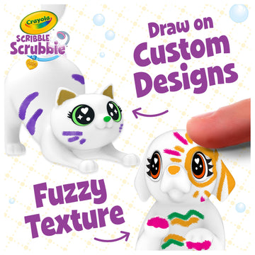 Crayola Scribble Scrubbies Glam Pack (4 Pets), Washable Pet Care Toy & Coloring Animal Craft Kit, Gift for Kids, Playset for Girls & Boys, Ages 3+
