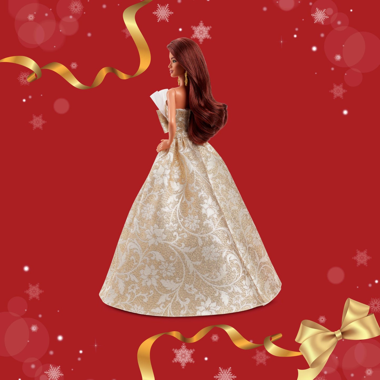 Barbie Signature 2025 Holiday Fashion Doll with Dark Brown Hair Wearing Silver & Gold Gown, Seasonal Collectible Includes Displayable Packaging & Doll
