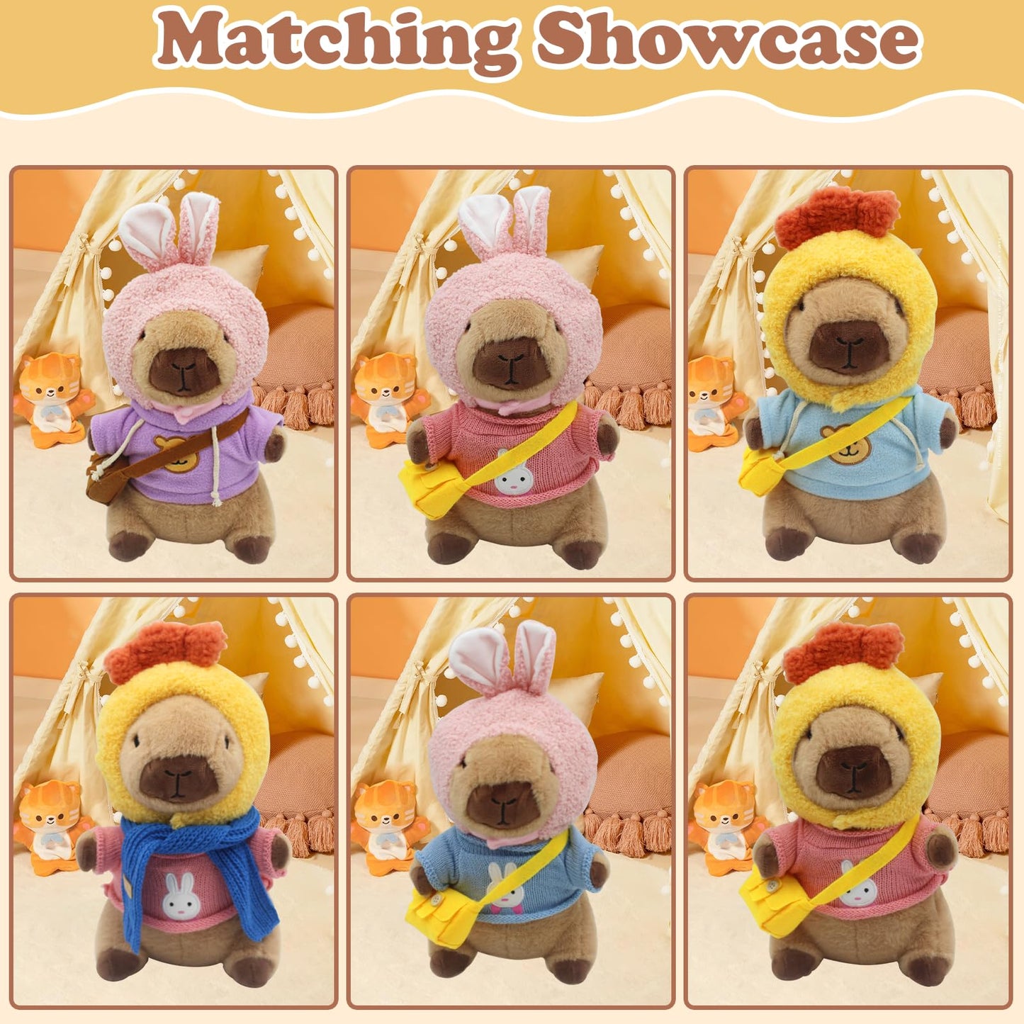 WUEURU Capybara Plush with 11 pcs Clothes & Accessories,11 in Cute Capybara Stuffed Animal Plush Toys,Capybara Doll,Dress Up Cute Plushies