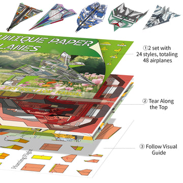 Elfew 48 Sheet Paper Airplane Kit for Kids Ages 6-8,8-12, Origami Paper Plane Kits for Boys, Crafts for Kids Activities, Origami Book, Airplane Toys