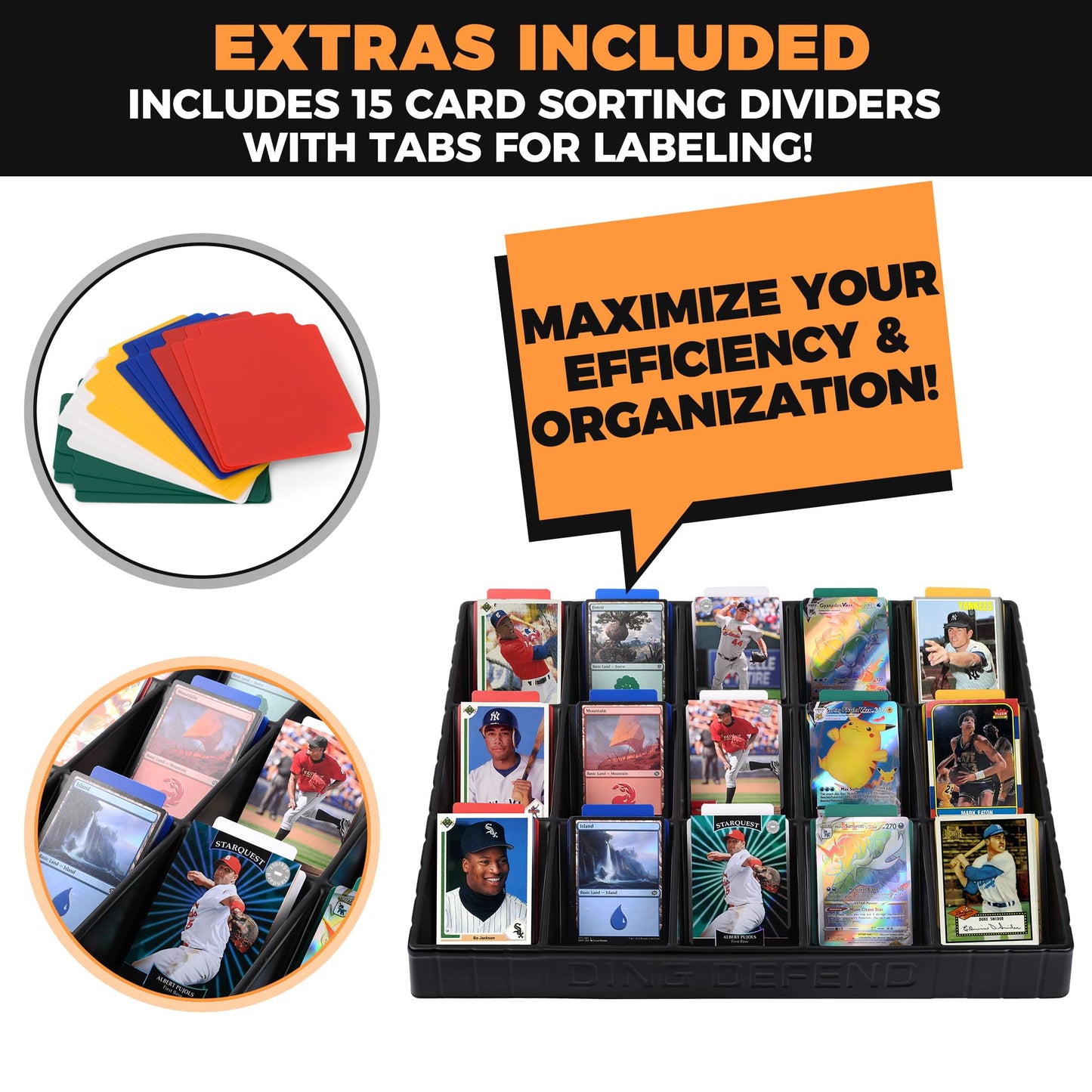 Storage Standard 2 Pack Card Sorting Tray - Stackable Trading Cards Organizer, 15-Compartment Playing Organizing Tool - Sorter for Raw, Sleeved and