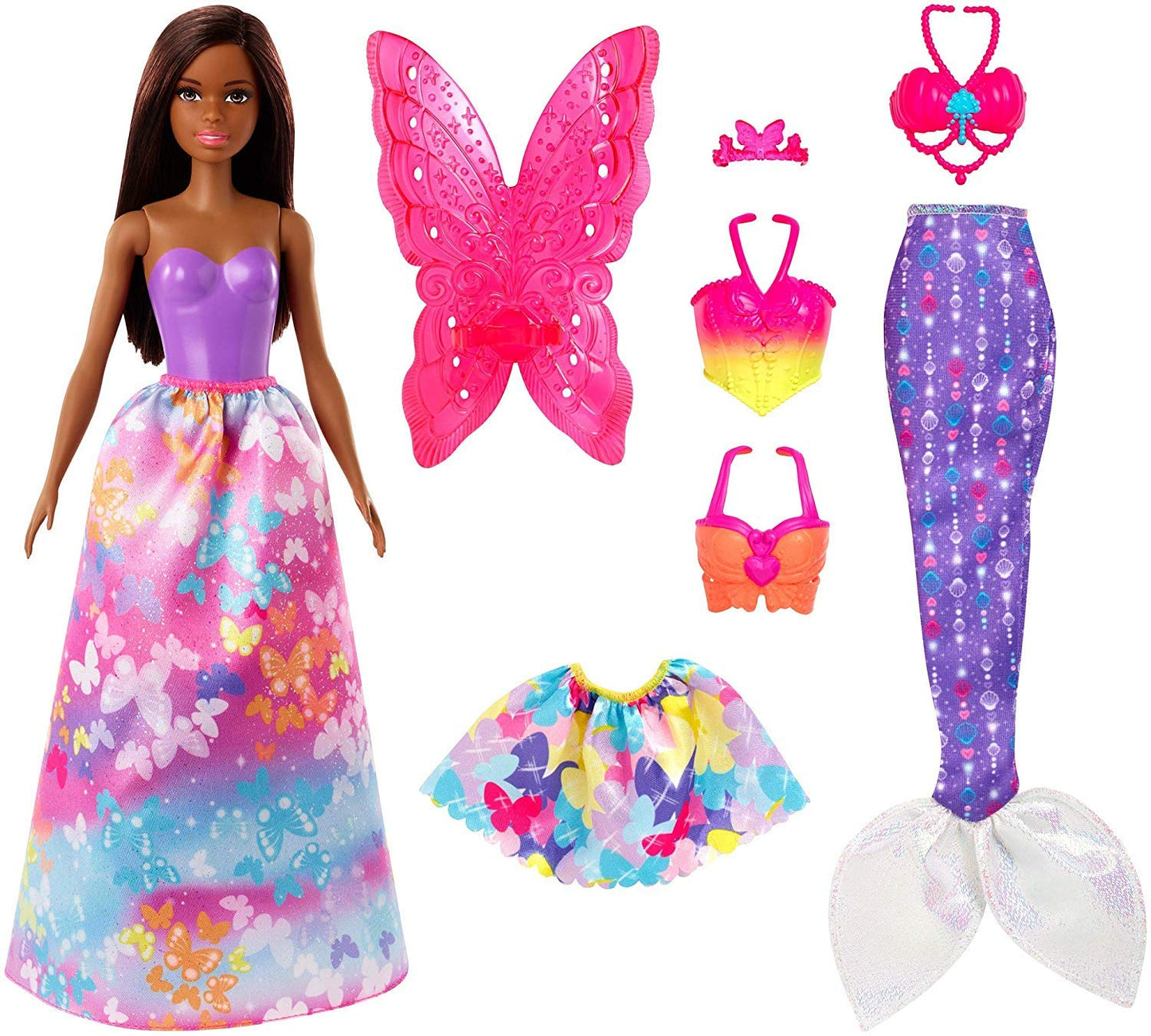 Barbie Dreamtopia Dress Up Doll Gift Set, Approx. 12-inch, Brunette with 3 Fashions