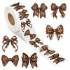 DSjuedui Trendy Cheetah Bow Roll Stickers - 1000Pcs Y2K Brown Watercolor Leopard Print Bow Vinyl Stickers, Cheetah Bowknot Waterproof Decals