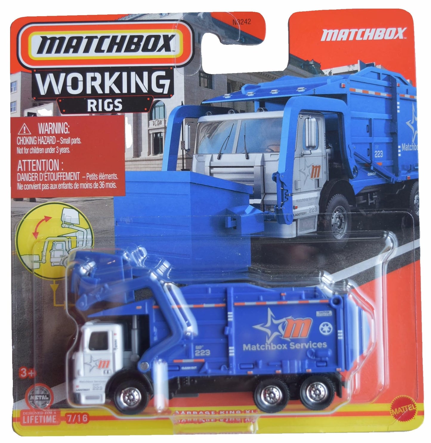 Matchbox Truck With Moving Parts, Working Rigs Toy Truck, 1:32 Scale, Blue, 3+