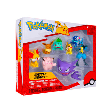 Pokémon Battle Figure Multi-Pack Featuring Lucario, Eevee, Bulbasaur, Haunter, Fennekin, Clefairy, Morpeko, and Popplio