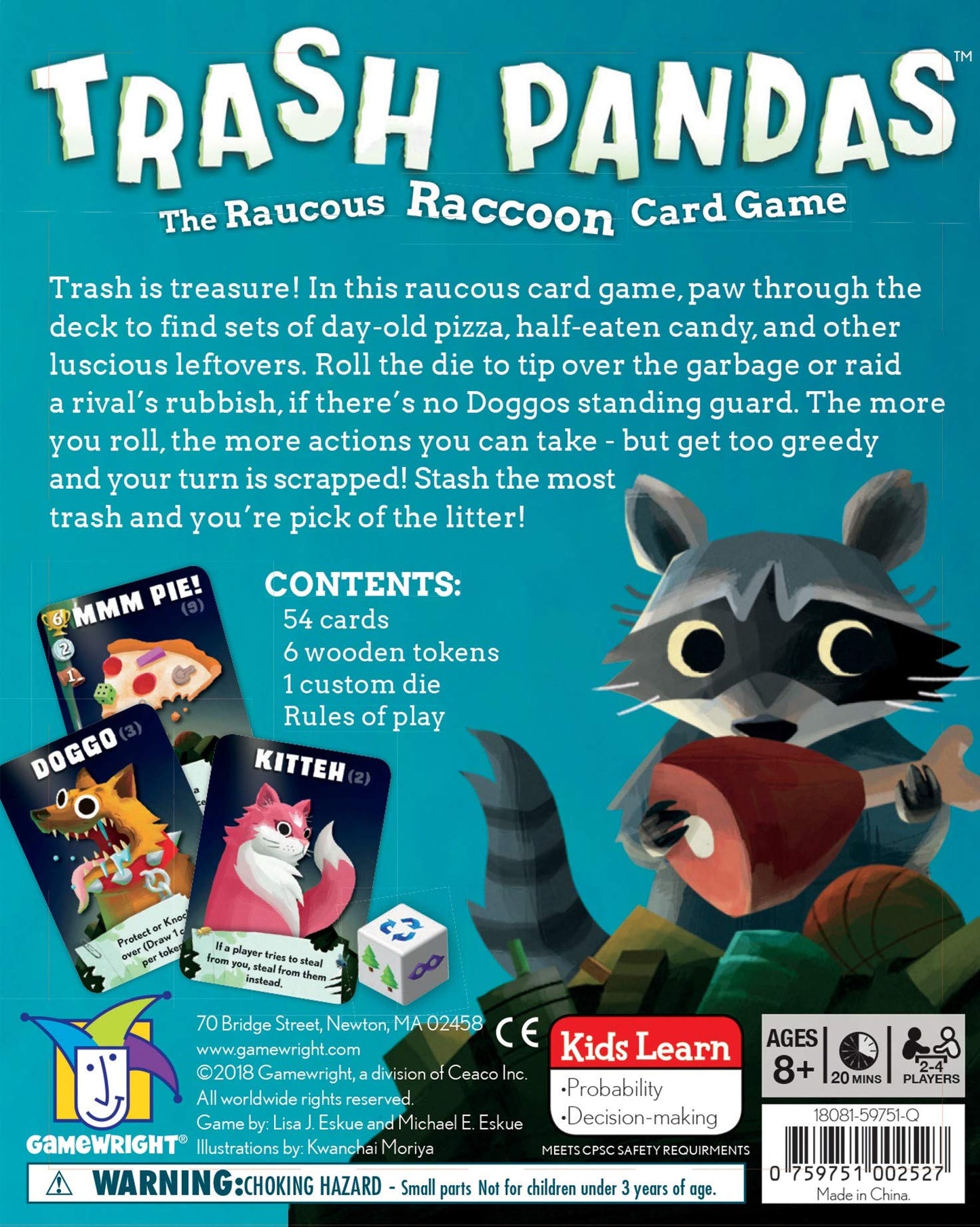 Gamewright Trash Pandas - Push-Your-Luck Family Card Game | Board Games for Kids Ages 8+ & Up | Raccoon Treasure Stash Fun for 2-4 Players | Quick
