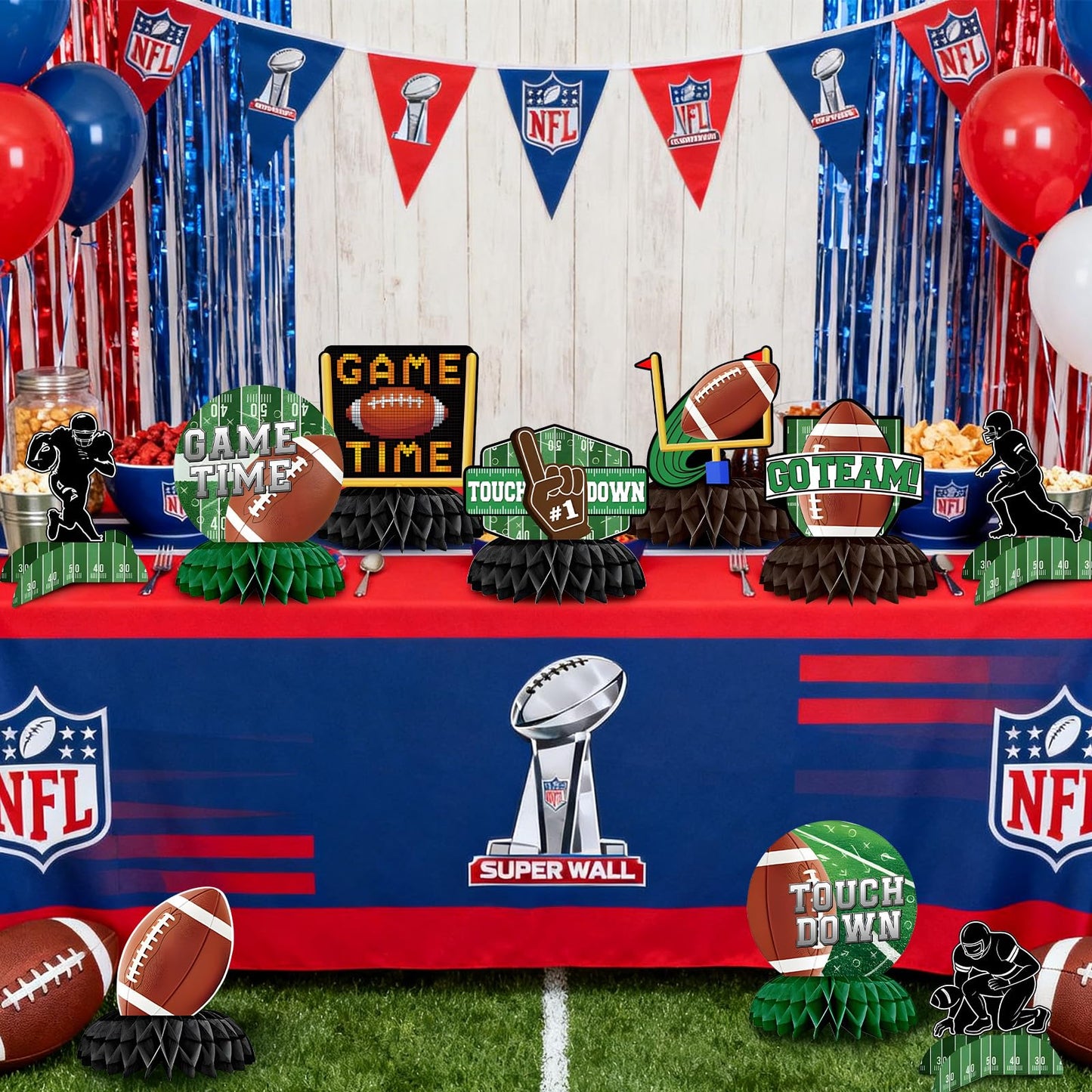 10 Pieces Football Honeycomb Centerpieces - Game Time Table Decorations with Football, Player, Goalpost, and Touchdown Signs for Game Day Parties