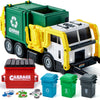 JOYIN Large Friction Powered Garbage Truck Toy Set, Includes 1 Dumpster, 3 Trash Bins, and 30 Learning Cards for Kids, Boy Toys Birthday Gift, Green
