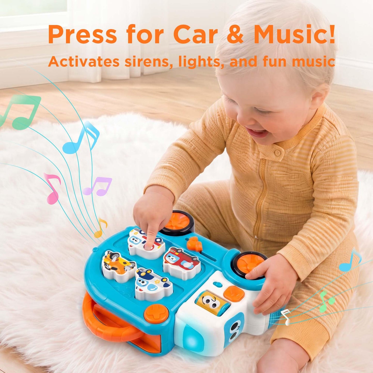 iPlay, iLearn Toddler Bus Toy W/ 3D Matching Puzzle & Car Slide, Baby Musical Push Go Car W/Sound, Montessori Learning Vehicle Match Game, Birthday