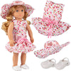 Summer Fun Flower Dress Doll Outfit (4 Pc Set)- Includes Sun Dress, Hat, & Clog Sandals- Handmade, Premium Outfit & Accessories- Compatible with 18"