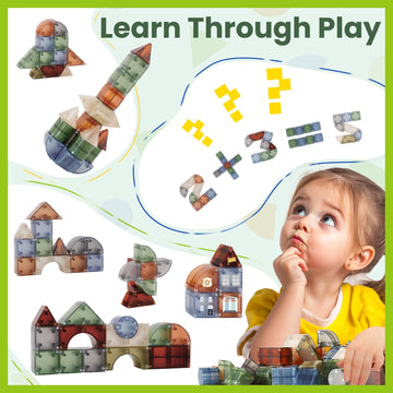 iPlay, iLearn Kids Magnetic Blocks, 62 PCS Magnet Stacking Block Building Toy, Toddler STEM Learning Montessori Sensory Toy, Preschool Classroom