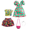 Barbie Fashions 2-Pack Clothing Set, 2 Outfits Doll Include Watermelon-Print Dress, Floral Skirt, Tropical Tank & 2 Accessories, Gift for Kids 3 to 8