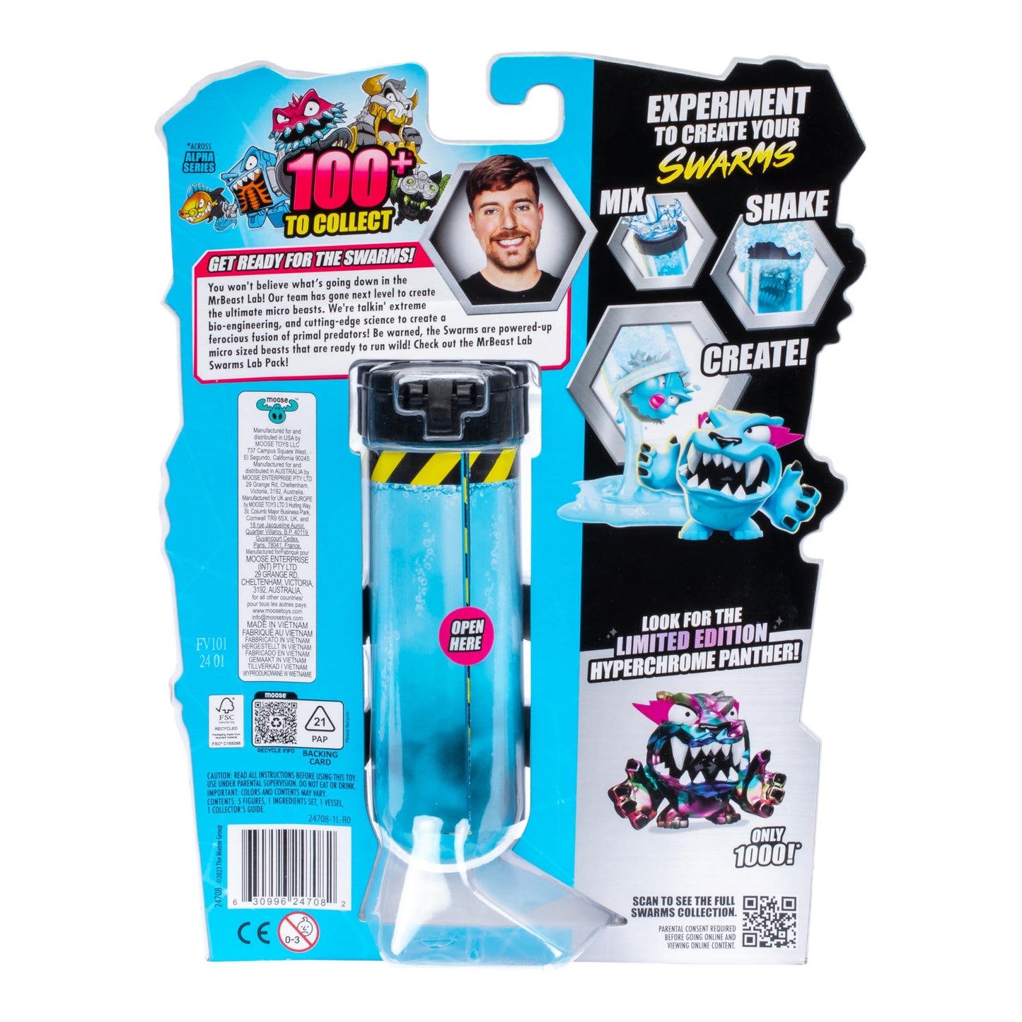 MrBeast Lab Swarms Lab Pack, Experiment By Adding Water, Shaking Test Tube & Revealing 5 PK of 1" MrBeast Collectible Characters, 100+ to Collect