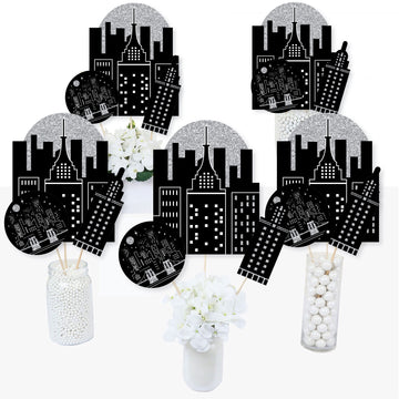 Big Dot of Happiness Nighttime City Skyline Party Centerpiece Kit - 15-Piece New York City Table Decorations Set, Premium Cardstock Design