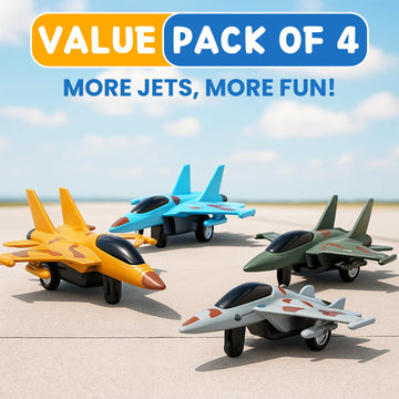 4 Pack: Diecast Fighter Jets Pullback Airplane Military Plane Toys Army Air Force Party Favors Kids Playset and Durable Die-cast Metal Miniature