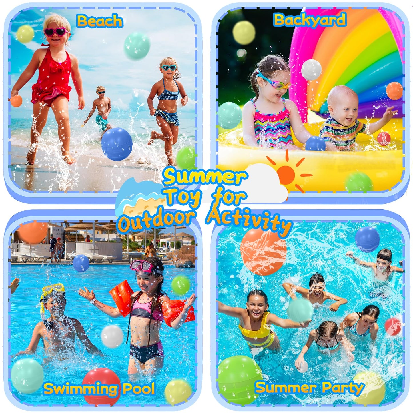 21 Pcs Reusable Water Balloons Quick Fill, Pool Beach Water Ballons for Boys and Girls, Summer Outdoor Games Water Toys for Kids Ages 3-12