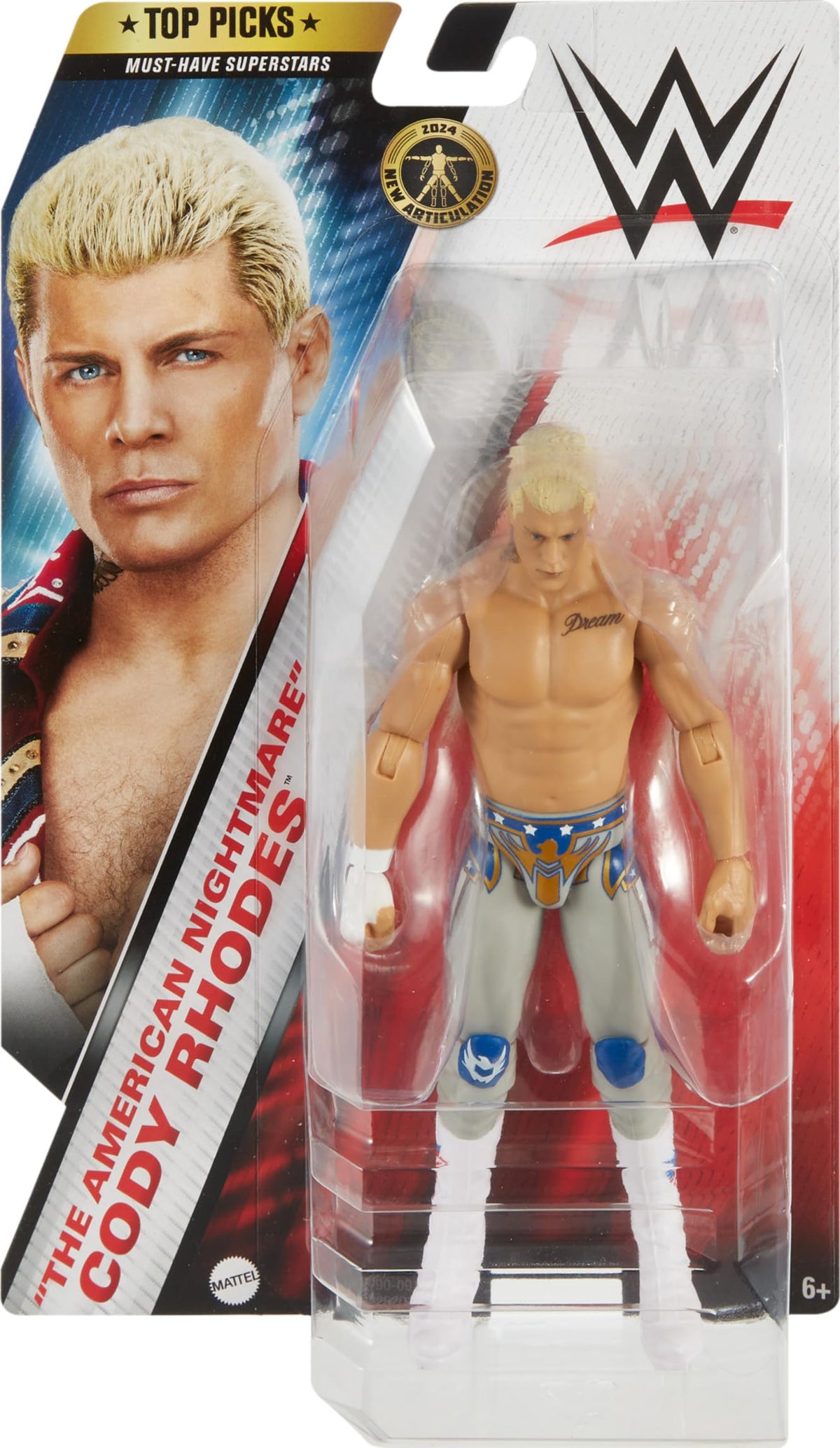 Mattel WWE Elite Collection Top Picks Action Figure, "The American Nightmare" Cody Rhodes 6-inch Collectible with 10 Articulation Points & Life-Like