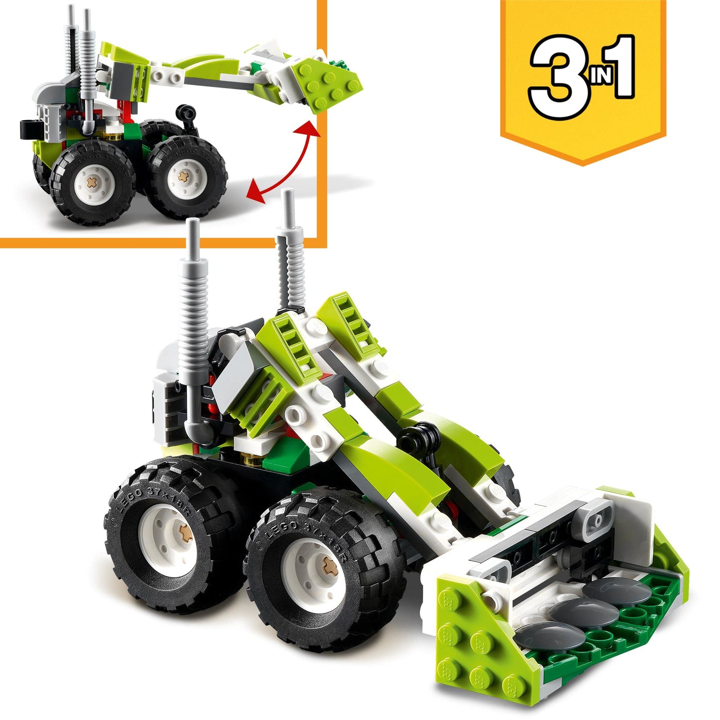 Lego 31123 Creator 3 in 1 All Terrain Buggy, Backhoe Loader, ATV Toy for Kids, Set of 3 Construction Vehicles