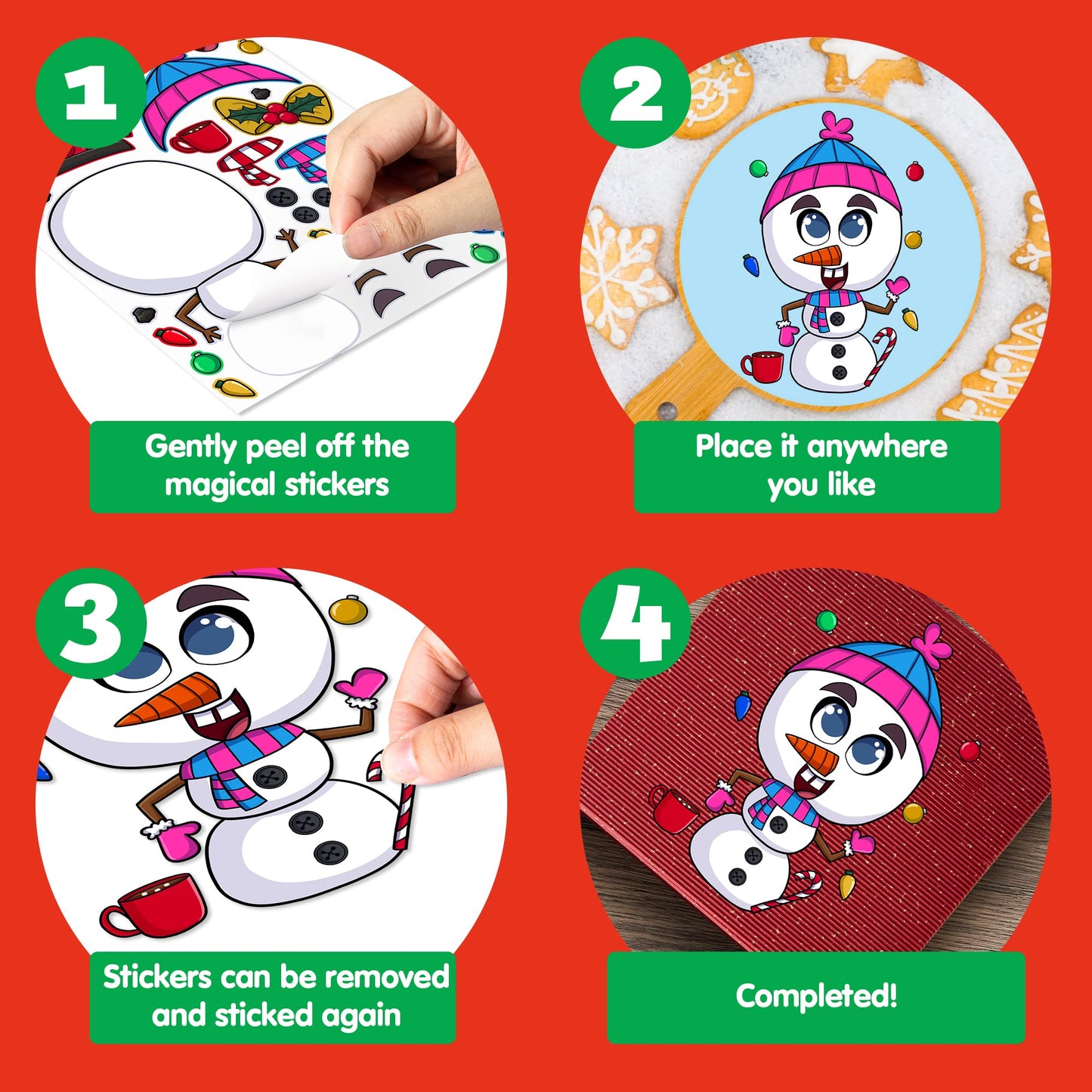 JOYIN 36 Pcs Christmas Make-a-face Sticker Sheets Make Your Own Xmas Characters Mix and Match Sticker with Full Body Design Reindeer, Snowman, Elf