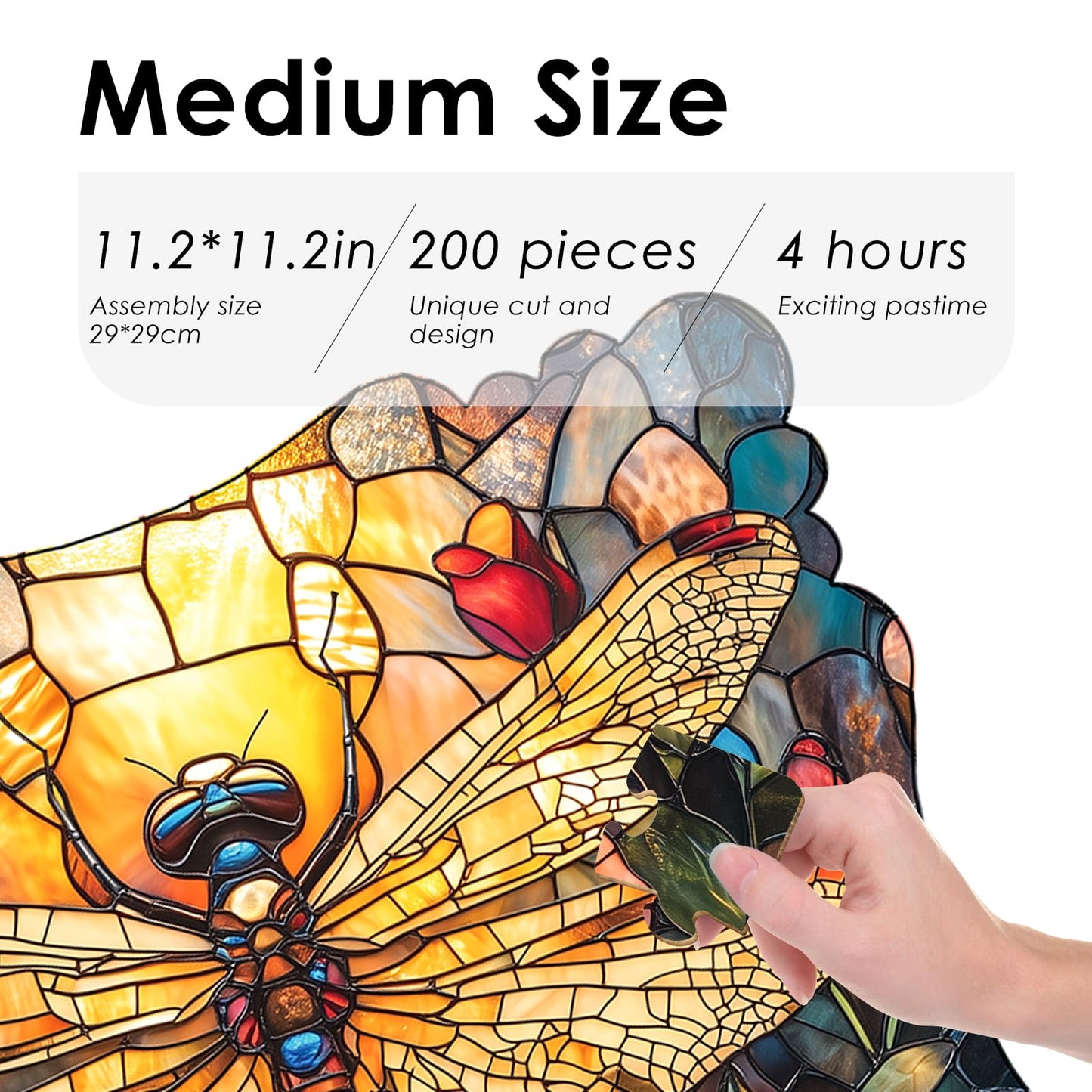 Dragonfly Wooden Puzzle for Adults, 200 Piece Unique Shape Jigsaw with Wooden Box, Laser-Cut Challenging Puzzles for Teens & Adults, Relaxing Creative